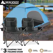 [2 CHAIRS w/BUILT IN COOLER BAG+2 PERSONS DOME TENT] Foldable Hiking Camping Set