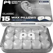 PQ Wax Ear Plugs for Sleeping, Swimming - 15 Soft Noise Cancelling Silicone Gel Wax Earplugs for Sleep and Swimmers, Ear Protection with Sound Blocking Level of 32 Db, (15-Pillows), Color: White