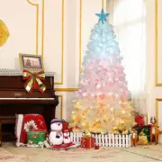 6ft Artificial Christmas Tree Xmas Holiday Decorated Tree with Tri-Color Lights