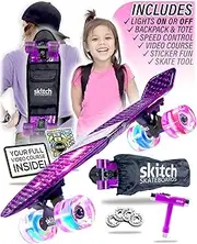 [SKITCH] Premium Skateboard Gift Set for All Ages + Complete 22" Mini Cruiser + Board Backpack + Skate Tool + Tote Bag