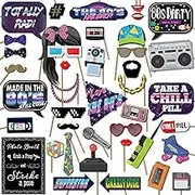 1980s Throwback 80s Party Theme Photo Booth Props Decorations, 41 Pieces with Wooden Sticks and Strike a Pose Sign by Outside The Booth