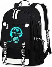 [Finhom] School Backpack Anime Luminous Noctilucent School Bags Daypack Waterproof USB Chargeing Port Laptop Backpack Tech Bookbag Work Bag bookbags for boys Backpacks for teens Backpack For Women