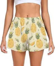 [FRODOTGV] Art Yellow Pineapples Women Athletic Shorts Ouick Dry Biker Shorts for Outdoor Indoor Fitness Work Out S