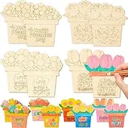 Weysat 8 Pcs Mother's Day Wood Fridge Magnet Color Your Own Mom Frame Floral Flowers DIY Craft Kits 3.54 x 3.54 Inches/ 9 x 9 cm Inch Blank Picture Photo Magnetic Tabletop Home Decor