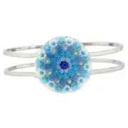 GlassOfVenice Murano Glass Venetian Reflections Metal Bracelet - Aqua Millefiori