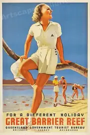 1939 "Great Barrier Reef" VIntage Style Australian Travel Poster - 24x36