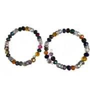 Beaded Memory Wire Cuff Bracelets Pair Handmade Multicolor #2009