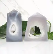 Gray Agate Tower Grey Crystal Portal Point Gemstone Cluster Tower Agate Portal