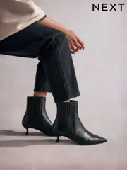 Black Tabitha Simmons Kitten Heel Elvina Leather Ankle Boots (B27007) | $144