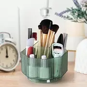 360°Rotating Makeup Brush Holder Cosmetic Display Case Clear Makeup Lip Gloss Organizer Case with 5 Slots Round Turntable Storage Tray for Vanity, Counter Organizer,Bathroom Clear Green…