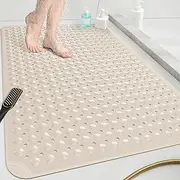 OTHWAY Extra Large Shower Mat 47"x 32", TPE Non Slip Shower Mat for Shower Stall, Inside Walk in Shower Mats with Drain Holes Suction Cups, Anti-Slip for Elderly Kids (Apricot)