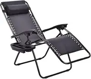 UYSOFRCV Sun Lounger Garden Chairs, Outdoor Folding Garden Recliner Beach Chair for Garden and Outdoor Camping with Cup and Phone Holder, Black,1pcs