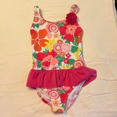 New Gymboree Girls Swimsuit Pink Flowers One Piece - Size 7/8