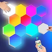 Hexagon Lights Remote Controlled, RGB LED Wall Lights Modular Light Panels Touch-Sensitive, DIY Geometric Gaming Lights with Stand, Infinitely Splicing for Gaming Room Living Room Bedroom TV, 6 Pack