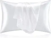 BEDELITE Satin Silk Pillow Cases Queen Size Set of 2, White Pillow Cases for Curly Hair and Aesthetic, Super Soft Silky Pillow Case with Envelope Closure (20x30 Inches)