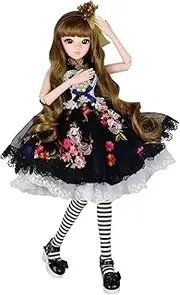 Proudoll 1/3 BJD Doll 60cm 24in SD Ball Jointed Dolls Princess Suit Wig Dress Shoes Free to Change DIY Girl Gift (Doll + Full Accessories, Black-MD)