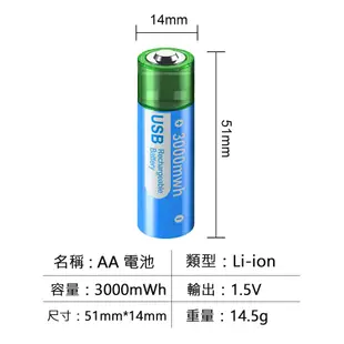 現貨⚡USB充電電池 3號電池 環保電池 3號充電電池 3000mah 三號電池 AA電池 低自放電池 1.5v