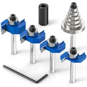 4 Pcs Rabbet Router Bit Set, 1/4" Shank, Includes 6 Interchangeable Bearings