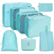 8Pcs Packing Cubes Travel Pouches Luggage Organizer Clothes Suitcase Storage Bag -Dark blue
