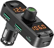 Bluetooth FM Transmitter for Car, PD3.0+QC3.0+USB Car Charger, Bluetooth Car Adapter with Rotatable Base,Handsfree Auto Kit Support Siri Google Assistant U Disk/TF Card/Aux