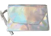 NoBo double gusset flap clutch silver envelope clutch bag with wrist strap