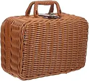 Milisten Simulated Rattan Woven Storage Box for Home Organization Handwoven Retro Case for Makeup Picnic and Decor Compact