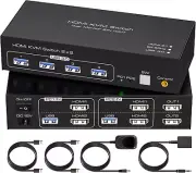 8K KVM Switch 2 Monitors 2 Computers HDMI 4K@120Hz Dual Monitor KVM Switches 2 P