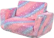 Children's Sofa That Transforms Into Lounger, 2 in 1 Cartoon Foldable Couch Chair for Nursery, Pink Colorful, as described