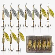 SANTUO 10pcs Fishing Bait Spinner Bait Kit with Hooks Artificial Bait for Effective Trout and Bass Spinners Bait Tackle for Freshwater Saltwater Fishing Gold Tone