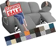 YEMYHOM 8 Pieces Stretch Recliner Sofa Cover Latest Jacquard Reclining Couch Cover with Side Pocket Anti-Slip Fitted 3 Cushion Furniture Slipcovers with Elastic Bottom (Sofa Recliner, Light Gray)