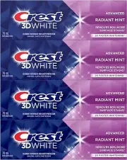 Pack of 4 Crest 3D White Toothpaste Advanced Whitening Radiant Mint, 280ml Total