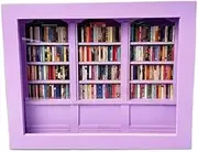 Anxiety Bookshelf Mini Books,Miniature Display Shelf with 200Pcs Miniature Book Match Boxes Display Case Cabinet Decoration,Antique Style for Home Living Room Office Decor (Purple)