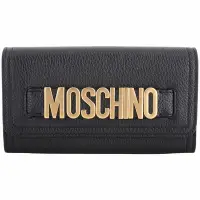 在飛比找Yahoo奇摩購物中心優惠-MOSCHINO 金字徽標荔紋牛皮釦式長夾(黑色)