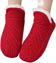 [Alafime] Women's Cottagecore Fuzzy Slipper Socks Vintage Checkered Fluffy Socks Aesthetics Warm Cozy House Socks With Grippers