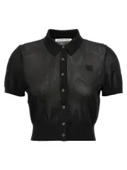 [T By Alexander Wang] T By Alexander Wang-Cropped Shirt Polo Nero-Donna L Black
