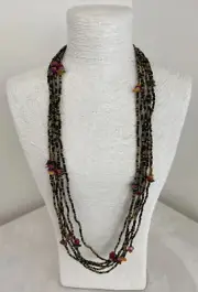 Handmade Multi Strand Glass Seed Bead / Polished Stone Chip Fashion Necklace