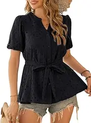 [CiCiBird] Womens Button Down Blouses Casual Peplum Summer Tops Dressy Chiffon Work Blouse