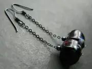 Vintage Black & "End of Day" Spatter Glass & Oxidised Sterling Silver Earrings