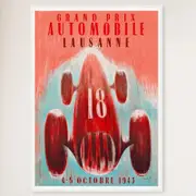 Galrie 1947 Grand Prix Automobile Lausanne Vintage Racing Poster - Nostalgic Art, White Frame, 70 x 100cm (28 x 40inch)