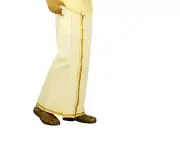 COTTON pocket Single Dhoti Cream colour with Gold Jari Border waist size 34"