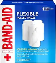 Band Aid Brand First Aid Products Flexible Rolled Gauze for Wound Care Dressing, 3 in x 2.1 yd, 5 ct
