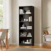 Oikiture Book Shelf with 5 Tier Display Rack Black Bookshelf Bookcase