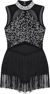 [Kvysinly] Kids Girls Rhinestone Sequin Tassel Dress Ballet Tango Rumba Samba Jazz Tap Modern Latin Salsa Dancewear