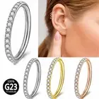 Titanium Zircon Silver Rose Gold Nose Ring Septum Hoop Hinged Clicker Piercing