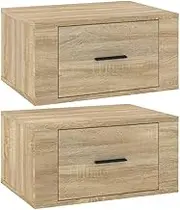 vidaXL 2X Wall-Mounted Bedside Cabinets Bedroom Floating Bedside Wall Hung Unit Nightstand Cabinet for Next to Bed Furniture Sonoma Oak