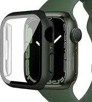 [Miimall] Case Compatible with Apple Watch Series 7 41mm/45mm Tempered Glass Screen Protector, Ultra-Thin Hard PC Shockproof All-Around Bumper Shell Protective Cover for iWatch Series 7-Green