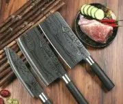 Chef Knife Set Cleaver Laser Damascus Pattern Wood Handle Slicing Butcher Chop L