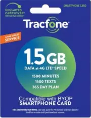TracFone 1 Year Service Plan + 1500 Minutes/ 1500 Text/ 1500 Data For BYOP