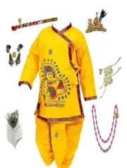 Art Silk Krishna Janmashtami Costume/Dress for Kids, Set of 8, Age 6 To 12 Month