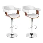 2x Bar Stools Gas Lift Leather w/Armrest White Artiss